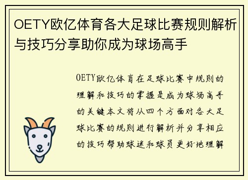OETY欧亿体育各大足球比赛规则解析与技巧分享助你成为球场高手