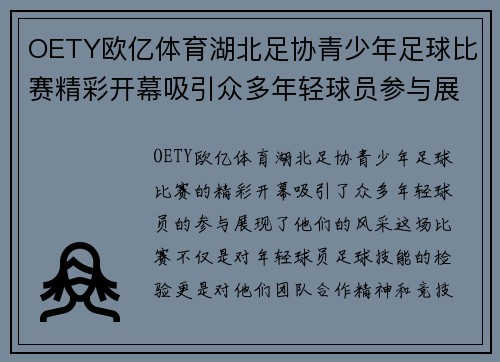 OETY欧亿体育湖北足协青少年足球比赛精彩开幕吸引众多年轻球员参与展现风采