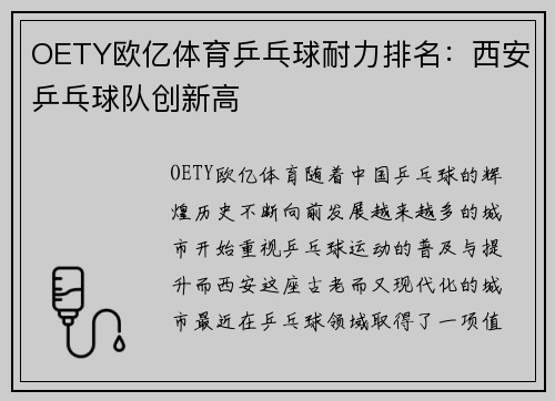 OETY欧亿体育乒乓球耐力排名：西安乒乓球队创新高