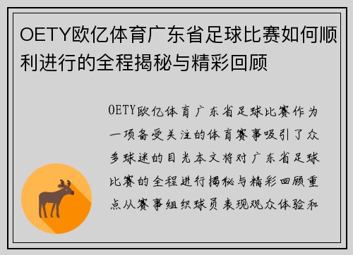 OETY欧亿体育广东省足球比赛如何顺利进行的全程揭秘与精彩回顾